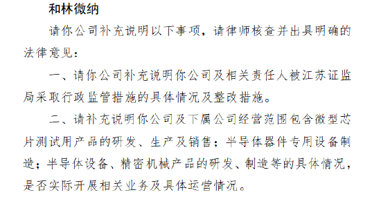 和林微纳A+H收到证监会备案反馈：要求说明被江苏证监局处罚的具体情况和整改措施